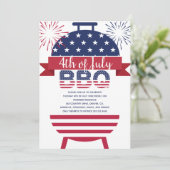 7月4日bbqスターとストライプ花火モダン 招待状 (スタンド正面)