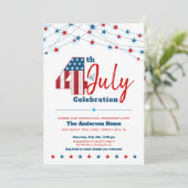 7月4日BBQスターズストライプ赤白青モダン 招待状 (スタンド正面)