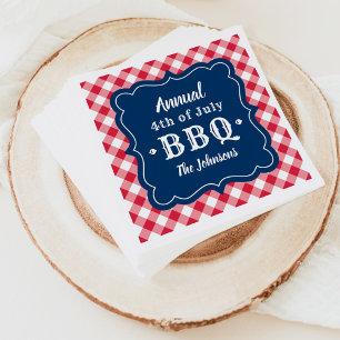 7月4日BBQネイビーレッドギンガムカスタム スタンダードカクテルナプキン