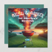7月4日BBQパーティーグリルと花火 招待状 (正面/裏面)