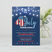 7月4日BBQモダンスターストライプ赤白青 招待状 (スタンド正面)