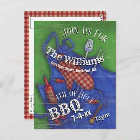 7月4日BBQレッドジンガムファミリーピクニック ポストカード (正面/裏面)
