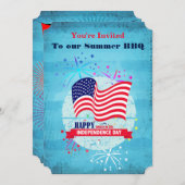 7月4日BBQ国旗と花火招待状 招待状 (正面/裏面)