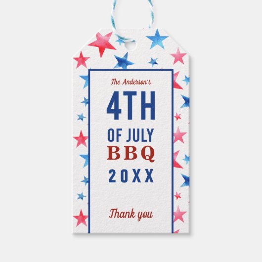 7月4日bbq愛国的な水の色の星 ギフトタグ (正面)
