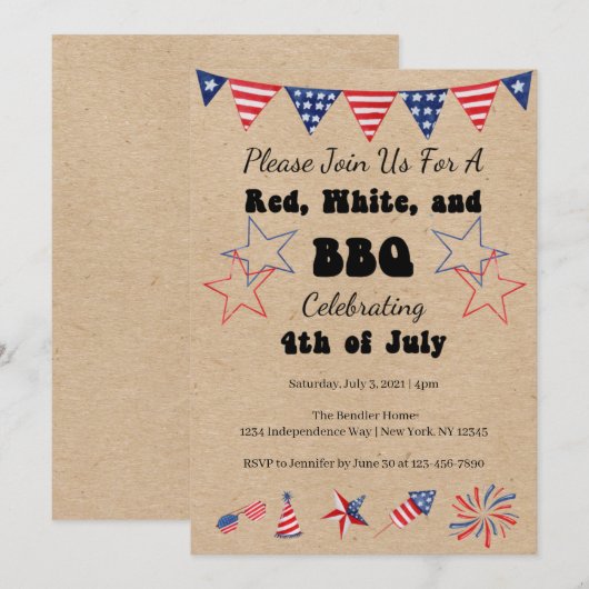 7月4日BBQ招待状 招待状 (正面/裏面)