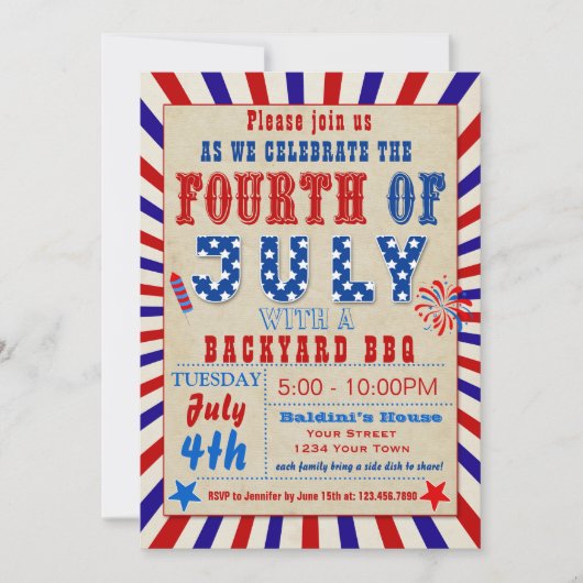 7月4日BBQ招待状 招待状 (正面)