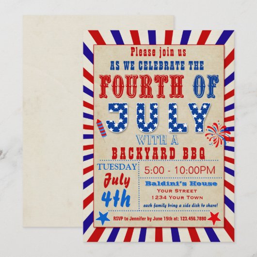 7月4日BBQ招待状 招待状 (正面/裏面)
