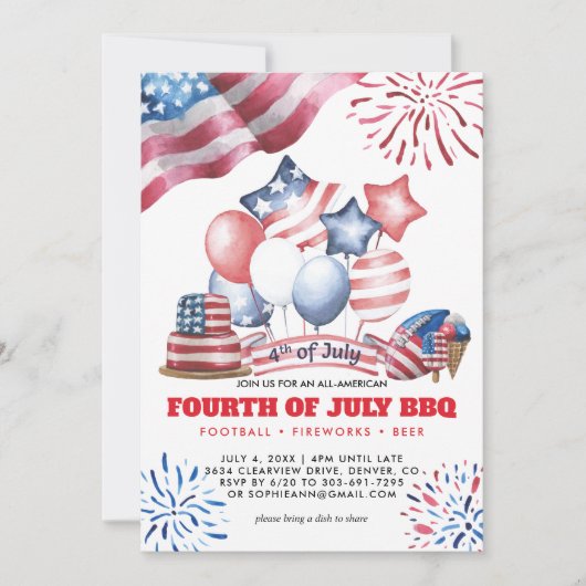 7月4日BBQ招待状 招待状 (正面)