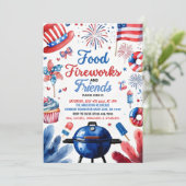7月4日BBQ招待状、米国パーティー招待状 招待状 (スタンド正面)