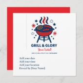 7月4日BBQ招待状 – 赤と青のPa 招待状 (正面/裏面)