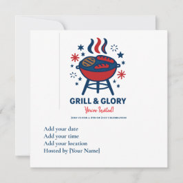 7月4日BBQ招待状 – 赤と青のPa 招待状
