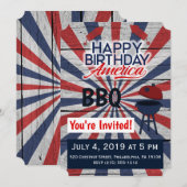 7月4日BBQ ハッピー バースデー アメリカ フラット ご案内 招待状 (正面/裏面)