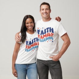 7月4日FAITH FAMILY FREEDOM GROOVYタイポグラフィ Tシャツ