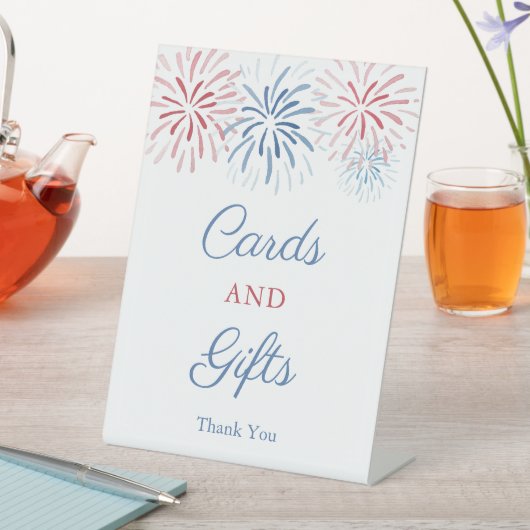 7月4日Fireworksウェディングシャワーカードとギフト 台座サイン (インサイチュ)