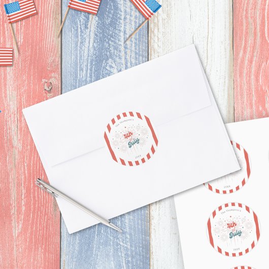 7月4日Fireworksステッカー ラウンドシール