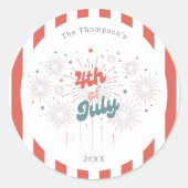 7月4日Fireworksステッカー ラウンドシール (正面)