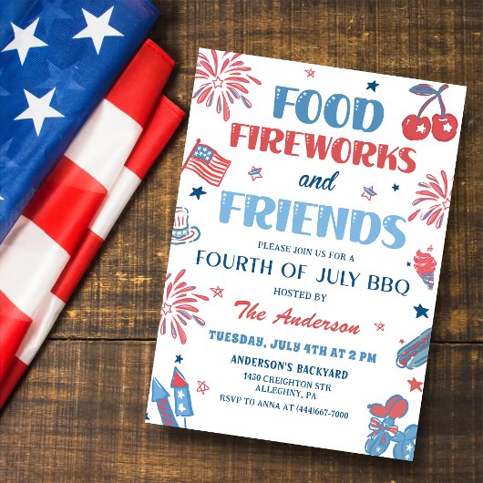 7月4日Fireworks America国旗BBQ招待状 招待状