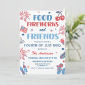 7月4日Fireworks America国旗BBQ招待状 招待状 (スタンド正面)