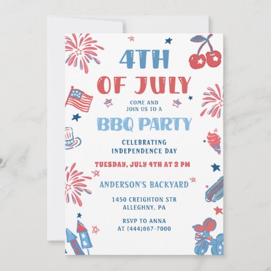 7月4日Fireworks BBQ招待状 招待状 (正面)