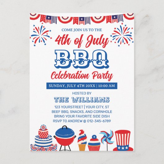 7月4日Fireworks Independence Day BBQ ポストカード (正面)