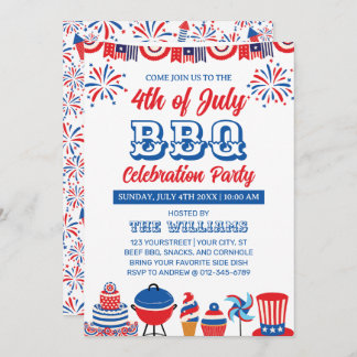 7月4日Fireworks Independence Day BBQ 招待状