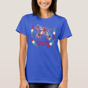 7月4日Fireworks Popsicles赤白青USA Tシャツ
