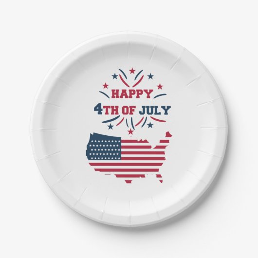 7月4日Fireworks USA赤白青国旗 ペーパープレート (正面)