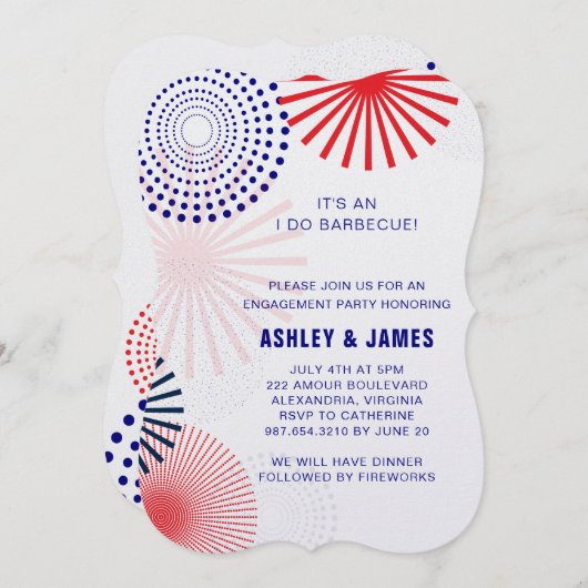 7月4日Iドバーベキュー婚約招待状 招待状 (正面/裏面)