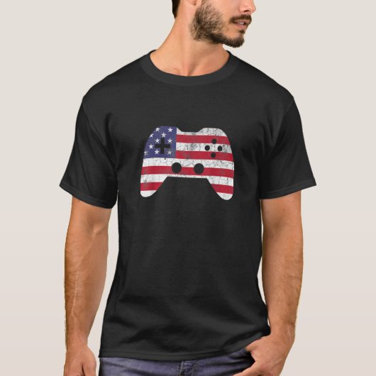 7月4日Patriotic American FlagビデオゲームFam Tシャツ (正面)