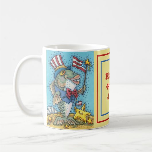 7月4日PATRIOTIC FISH & STARFISH MUGクラシック コーヒーマグカップ (左)
