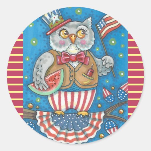 7月4日PATRIOTIC HOOT OWL STICKERS RND *シート ラウンドシール (正面)