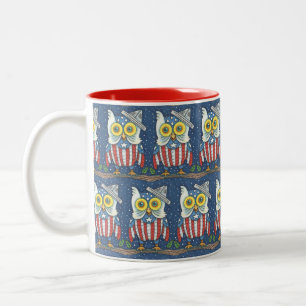7月4日PATRIOTIC HOOT OWL, TWO TONE MUG RED ツートーンマグカップ