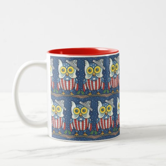 7月4日PATRIOTIC HOOT OWL, TWO TONE MUG RED ツートーンマグカップ (左)