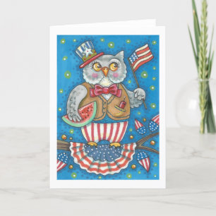 7月4日PATRIOTIC OWL GREETING CARD 空白の カード