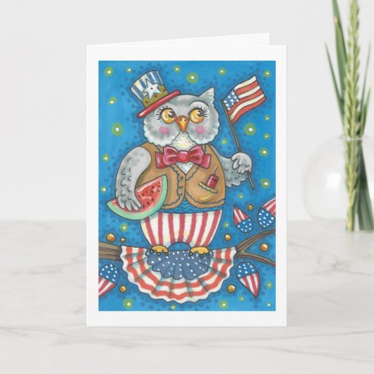 7月4日PATRIOTIC OWL GREETING CARD VERSE カード (正面)