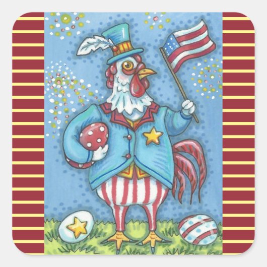 7月4日PATRIOTIC ROOSTERスタンプSqu *シート スクエアシール (正面)
