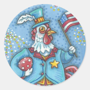 7月4日PATRIOTIC ROOSTER STICKERS RND *シート ラウンドシール
