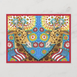 7月4日PATRIOTIC TWIN GIRAFFES、花火おもしろい シーズンポストカード