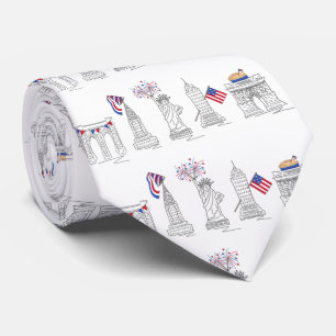 7月4日Patriotic USA NYC New York Landmarks ネクタイ
