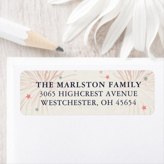 7月4日Red & Blue Stars & Fireworks Return ラベル (インサイチュ)