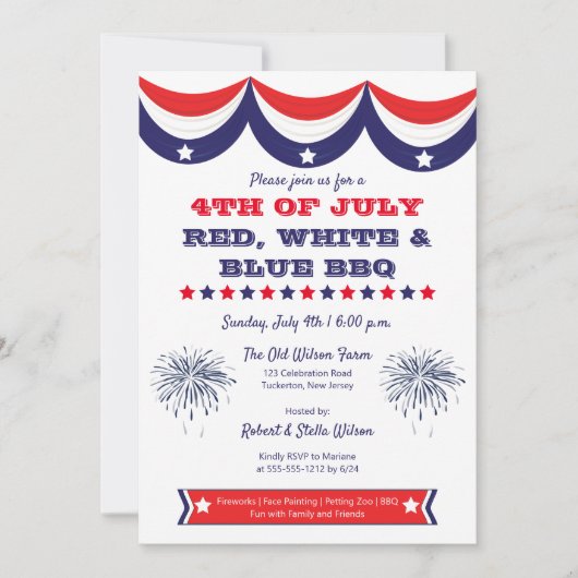 7月4日Red White and Blue BBQ 招待状 (正面)