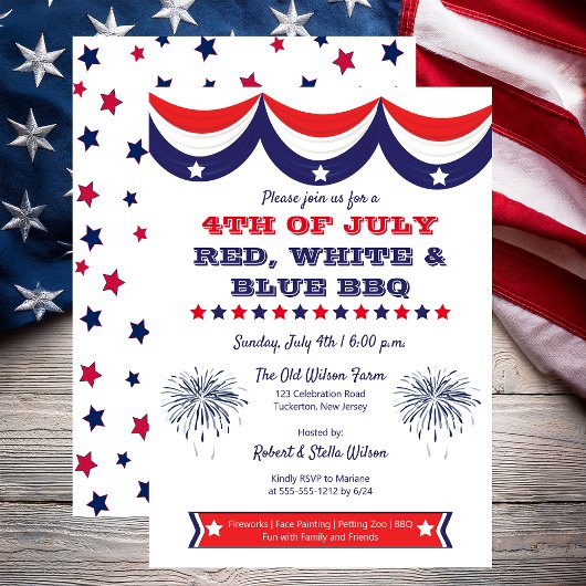 7月4日Red White and Blue BBQ 招待状