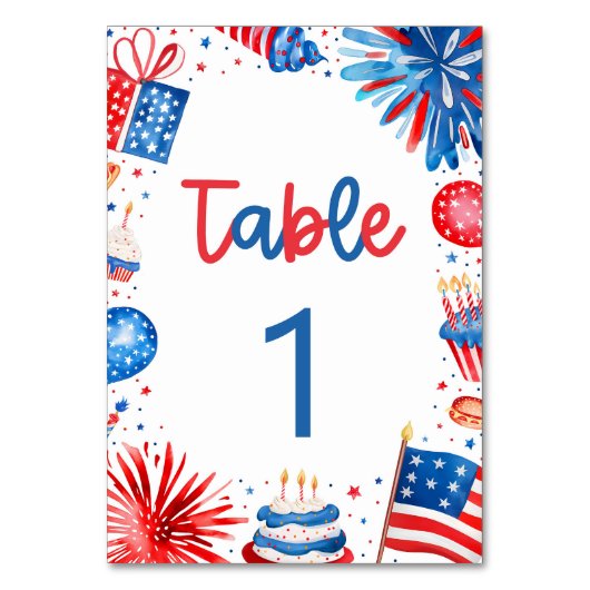7月4日Red White and Blue Table Number Card テーブルナンバー (正面)