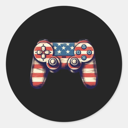 7月4日Tシャツビデオゲームキッズボーイズメン ラウンドシール (正面)