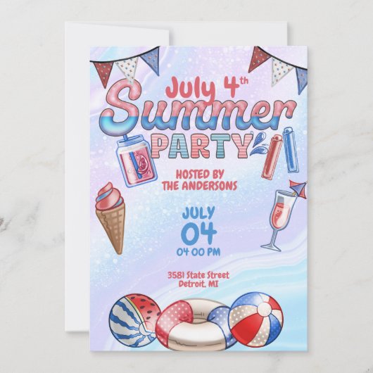 7月4日USAサマープールパーティー 招待状 (正面)
