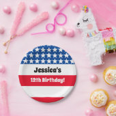 7月4日USA国旗の赤白・青誕生日 ペーパープレート (パーティー)