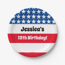 7月4日USA国旗の赤白・青誕生日 ペーパープレート