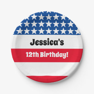 7月4日USA国旗の赤白・青誕生日 ペーパープレート