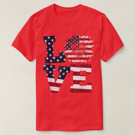 7月4日USA愛ひまわり愛国心アメリカ Tシャツ (デザイン正面)