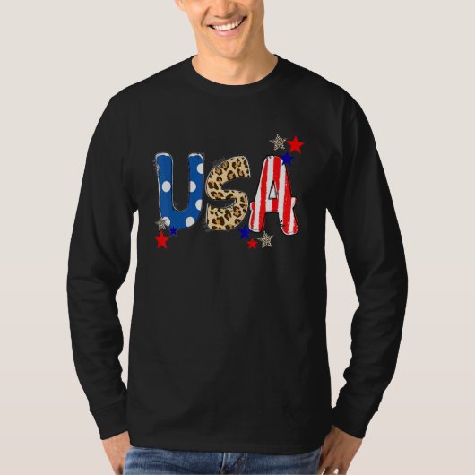 7月4日Usa Leopard America独立記念日P Tシャツ (正面)